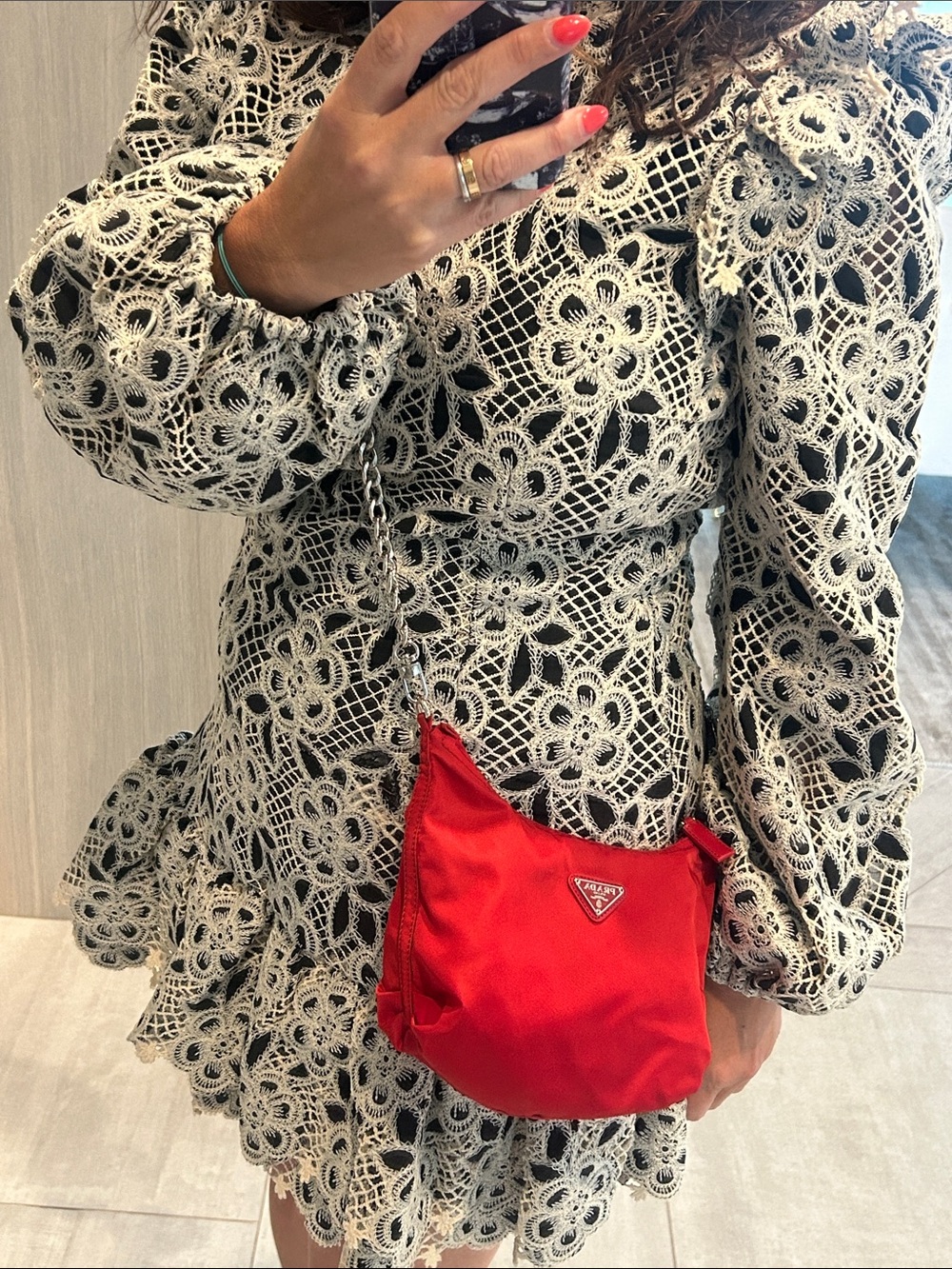 Prada Red Nylon Mini Hobo